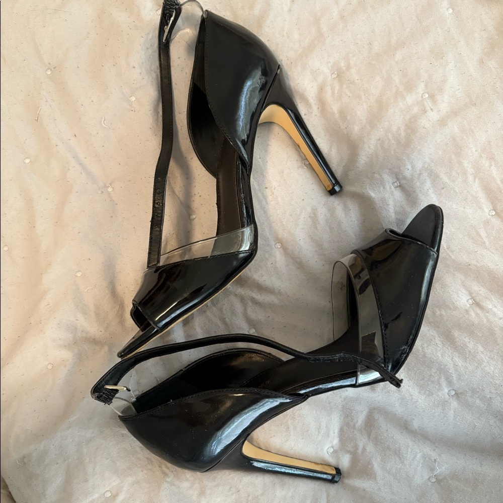 Saks black open toe heels